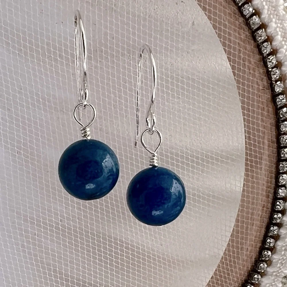 Artisan Sterling Silver Blue Jade Dangle Earrings - Picture 1 of 13